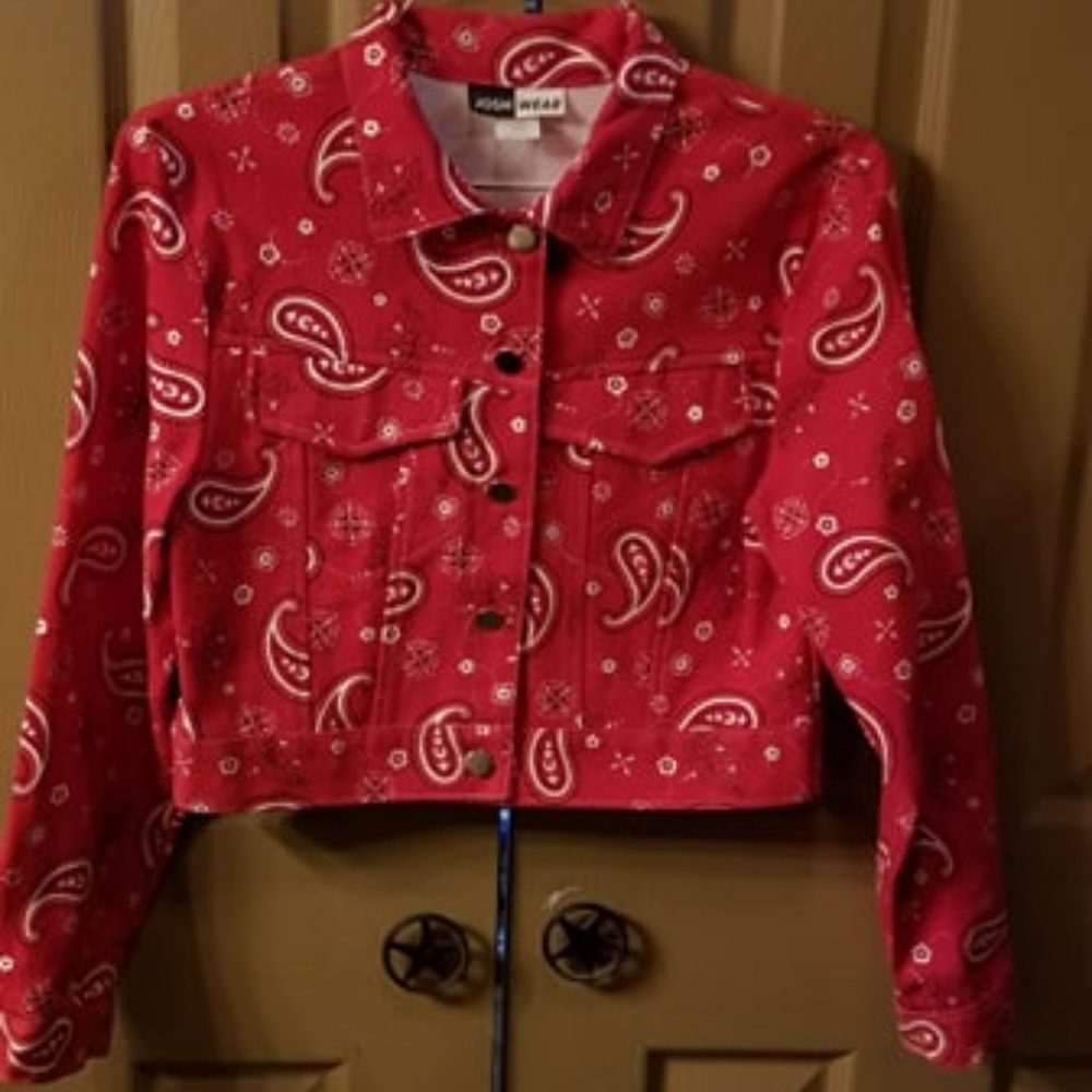 Josh Wear Vintage Bandana Print Crop Jean Jacket M